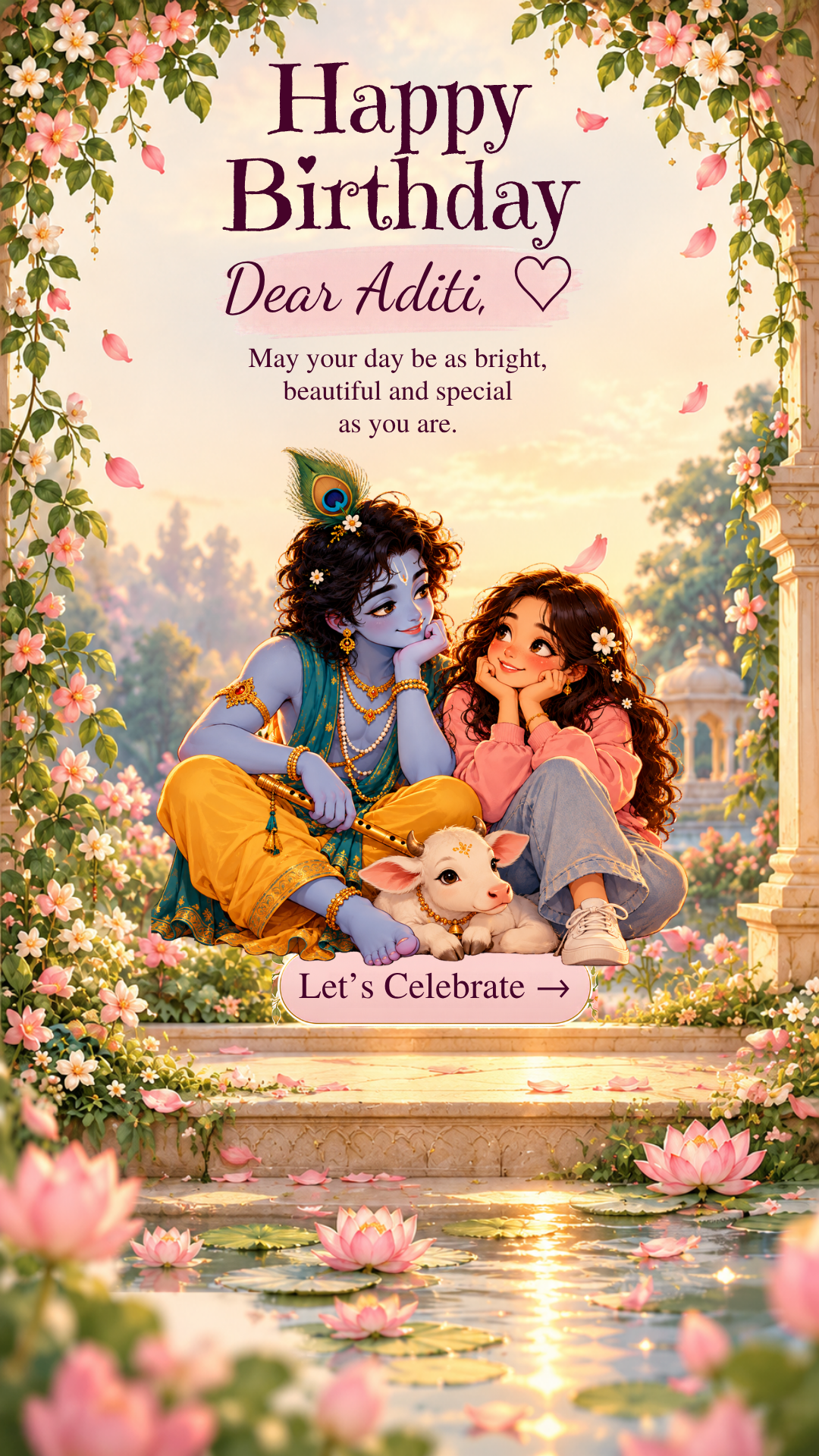 Krishna Themed Birthday Interactive Website | Editable Canva Template