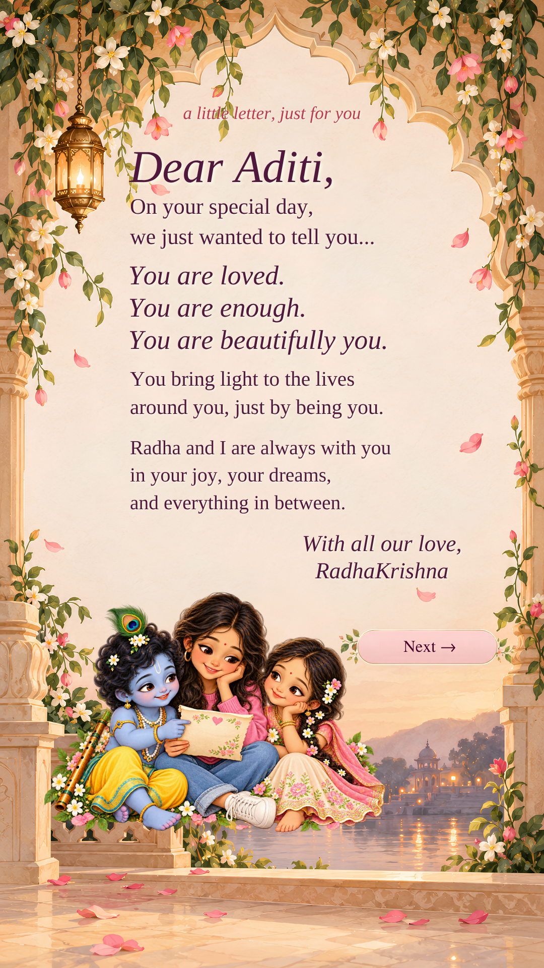Krishna Themed Birthday Interactive Website | Editable Canva Template