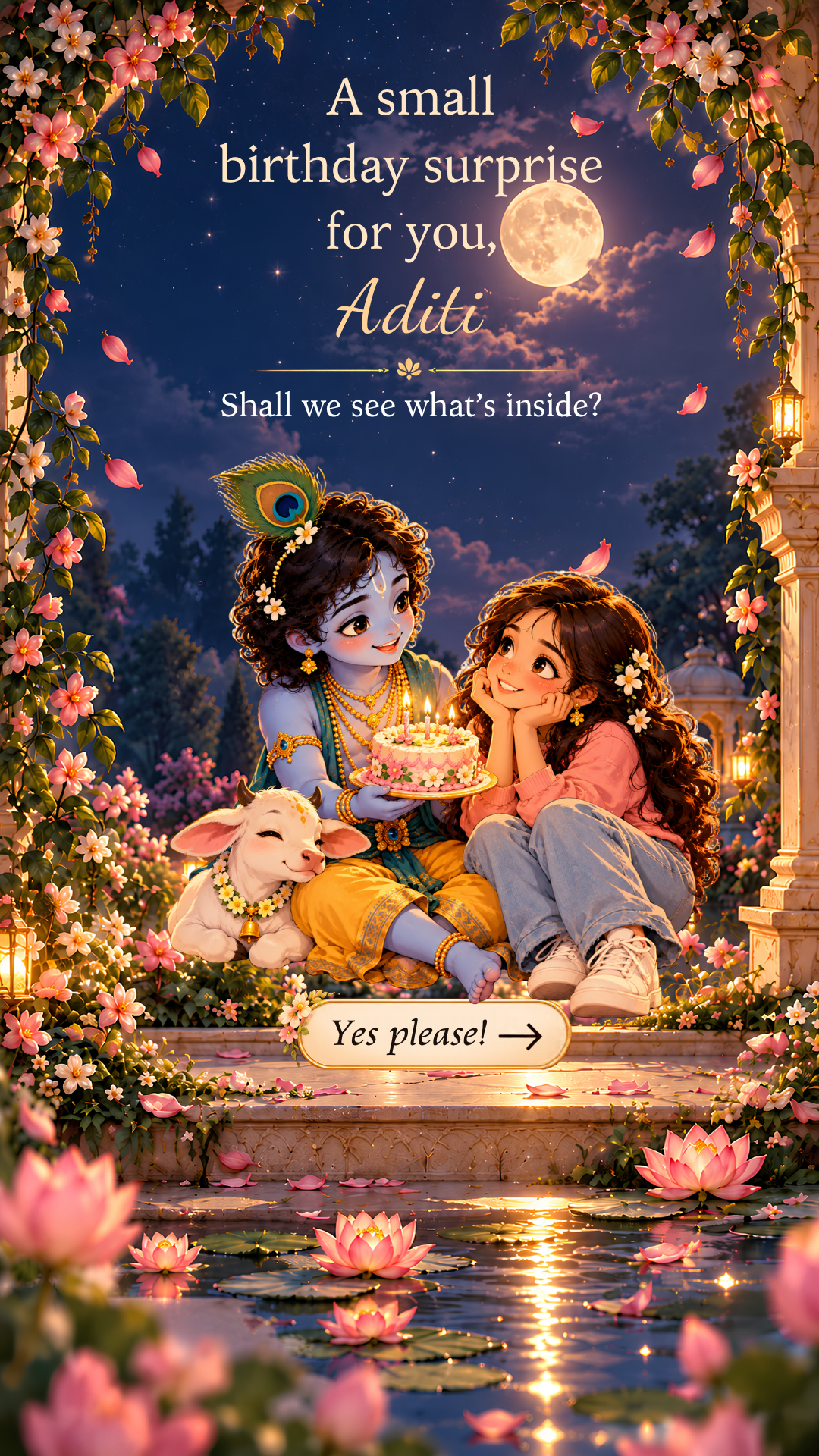 Krishna Themed Birthday Interactive Website | Editable Canva Template