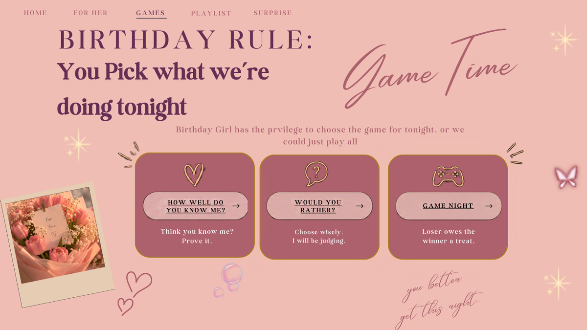Girlfriend’s Birthday Interactive Website | Editable Canva Template